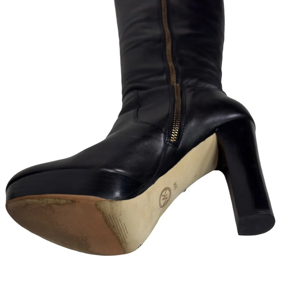 Michael Kors Lesly Black Leather Platform Boots 9 - Picture 8 of 12